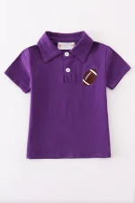 Purple football embroidery button down shirt