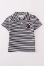 Navy stripe football embroidery button down shirt