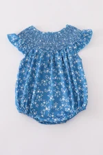 Blue floral print smocked bubble