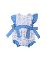 Blue Bow Bunny Girls Spring Baby Bubble Romper