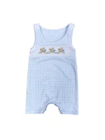 Bunny Blue Gingham Plaid Boys Spring or Easter Baby Romper