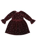 Burgundy Starry Night Velvet Flare Girls Dress