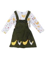 Chicken Chicken Olive Corduroy Girls Jumper Dress Set