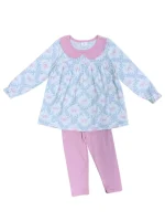 Coquette Bows Blue and Pink Girls Top & Pants Outfit
