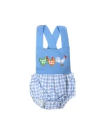 Country Cuties Girls Blue Gingham Chicken Baby Romper
