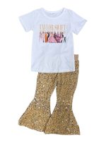 Enchanted Concert Gold Sequin Bell Bottom Girls Outfit