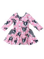 French Kiss Bulldog Pink Heart Pocket Girls Skater Dress