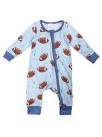 Game Day Football Light Blue Zip Up Baby Romper