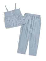 Gray Soft Chambray Two-Piece Girls Set