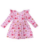 Hearts Aflutter Ruffle Trim Girls Long Sleeve Heart Dress