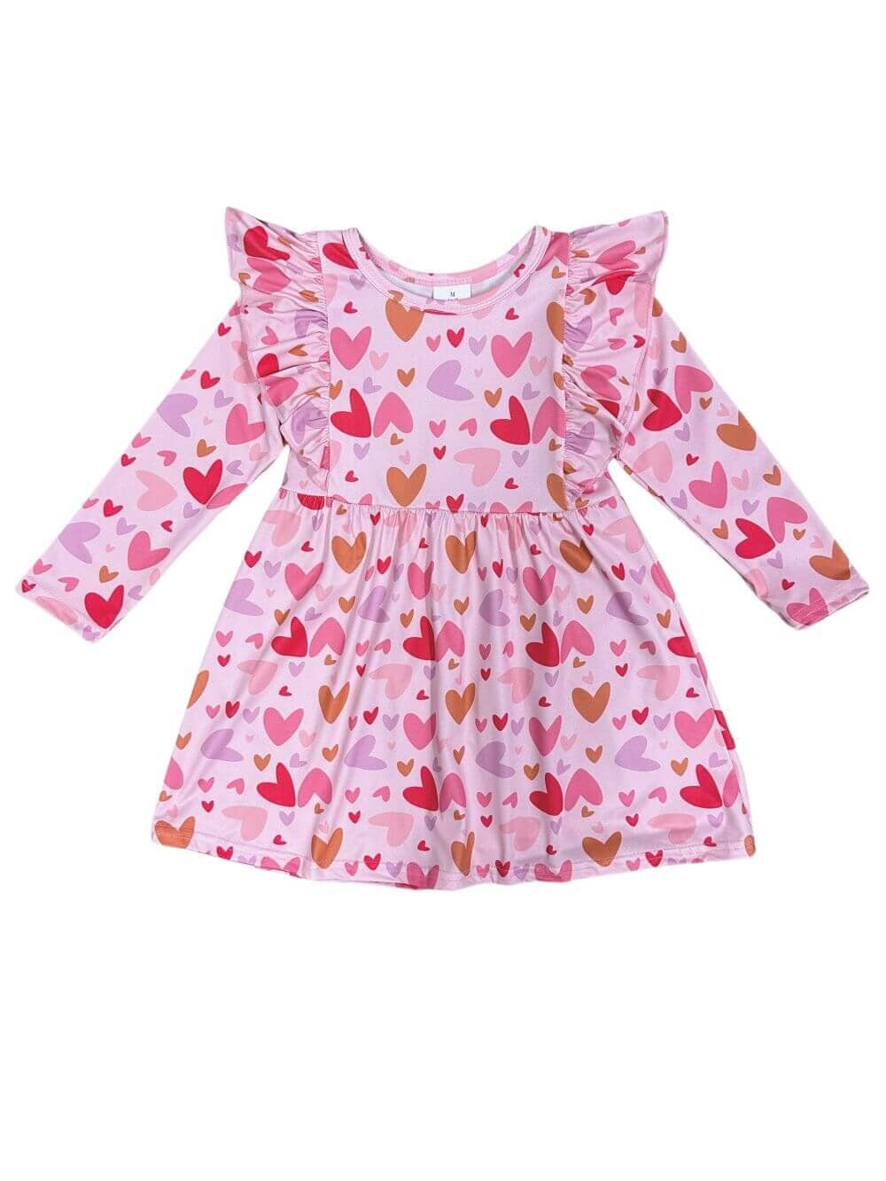 Hearts Aflutter Ruffle Trim Girls Long Sleeve Heart Dress - Image 1