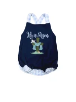 He is Risen Blue Plaid Boys Easter Baby Bubble Romper