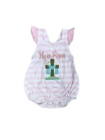He is Risen Pink Stripe Girls Easter Baby Bubble Romper
