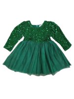 Kelly Green Sequin & Velvet Girls Chiffon Tutu Dress