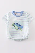 Blue plane applique stripe boy bubble