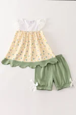 Yellow floral lace girl set