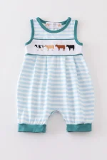 Blue stripe cow embroidery boy bubble