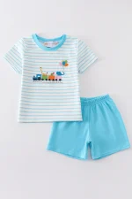 Blue farm embroidery boy set