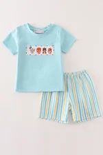 Blue animals birthday embroidery boy set