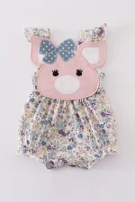 Pig floral print applique girl bubble