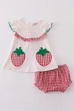 Strawberries applique girl bloomers set