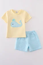 Yellow whale applique boy set