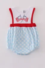 Blue flag embroidery bow gingham bubble