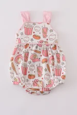 Pink baseball print gingham bubble
