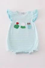 Blue stripe golf french knot ruffle bubble