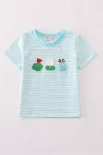 Blue stripe golf french knot top