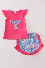 Tropical Lobster Splash applique shorts set