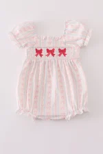 Pink bow embroidery smocked bubble