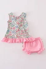 Vintage floral print ruffle bloomer set