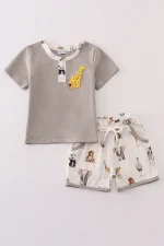Grey zoo animal print shorts set