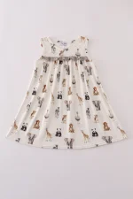 Grey zoo animal print ruffle dress