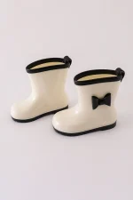 White & black bow rain boots
