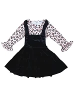Pale Pink Cheetah Black Velvet Ruffle Girls Jumper Dress Set