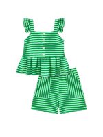 Peplum Ruffle Green Stripe Girls Shorts Outfit