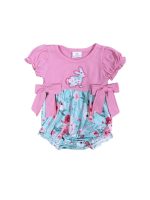 Pink Puff Sleeve Bunny Floral Girls Baby Bubble Romper