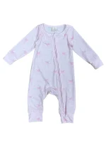 Pretty Pink Bows Light Pink Zip Up Baby Romper