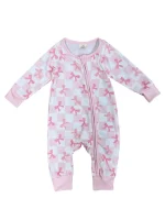 Pretty Pink Coquette Bows Girls Zip Up Baby Romper