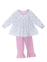 Pretty in Pink Bow Tunic & Ruffle Trim Pants Girls Outfit