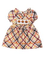 Pumpkins & Plaid Girls Puff Sleeve Fall Dress