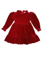 Red Glitter Velvet Puff Shoulder Girls Fancy Special Occasion Christmas Holiday Dress