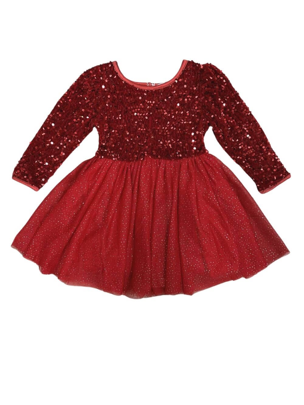 Red Sequin Velvet Tulle Chiffon Girls Special Occasion Christmas Holiday Tutu Dress - Image 1