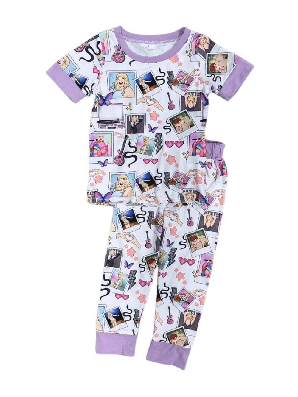 Rock Star Lavender Girls Short Sleeve Pajama Set - Image 1