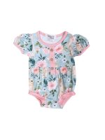 Rose Garden Pink Bunny Floral Baby Girls Romper