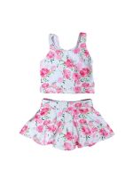 Rosy Hot Pink Florals Girls Tankini & Skort Swim or Yoga Set