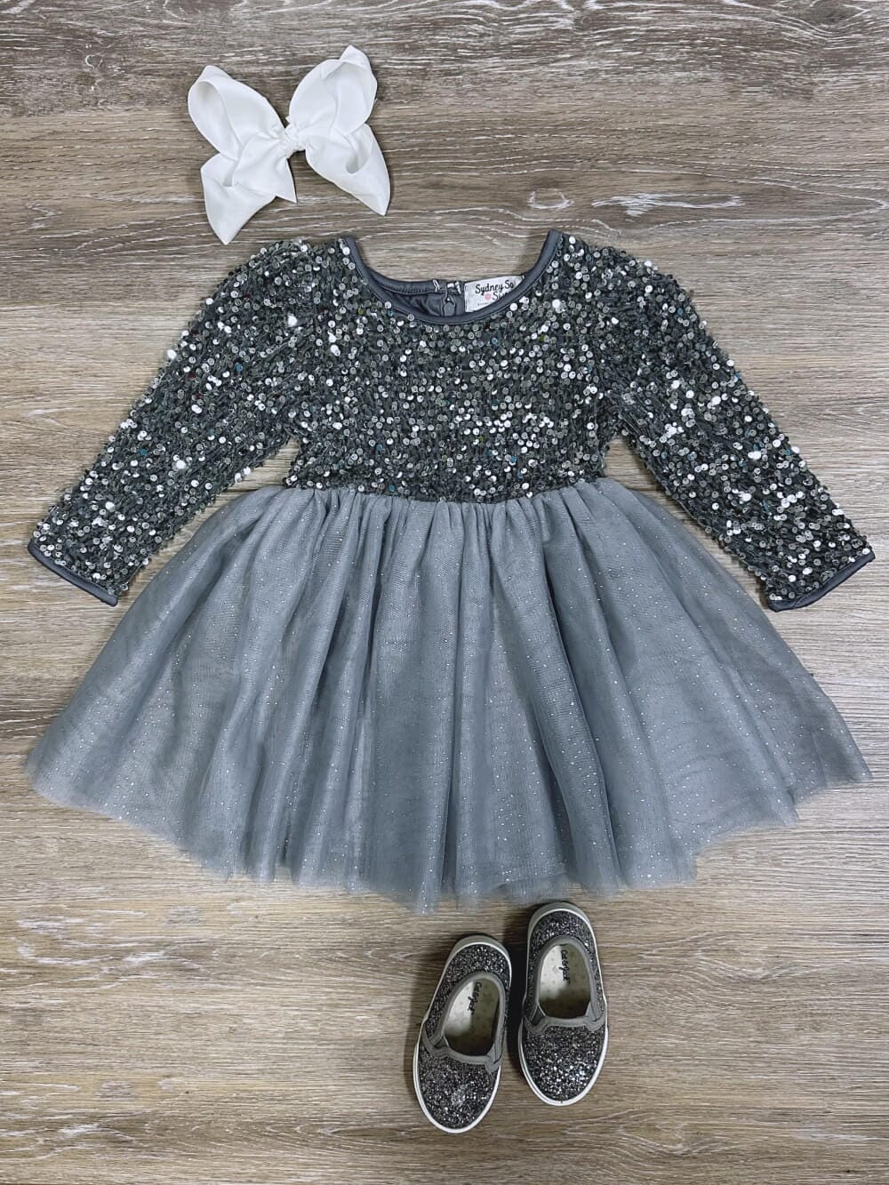 Silver Sequin Velvet Tulle Chiffon Girls Special Occasion Tutu Dress - Image 1