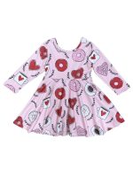 Sip Of Love Donut Hearts Pink Girls Skater Dress